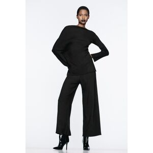 Zara textured high rise wide leg knit pants